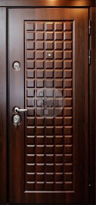 Металлическая дверь с глазком и отделкой коричневым МДФ Vinorit-ДВ-1697